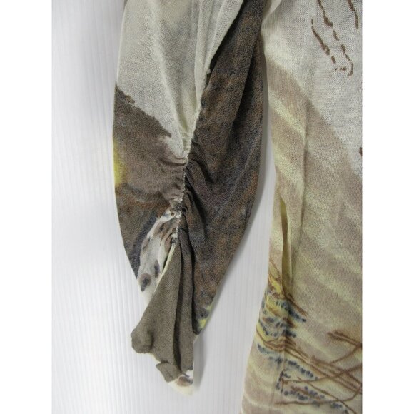 Krimson Klover Sweater Large Linen Pullover Abstract Ruched Sleeve - Picture 3 of 11